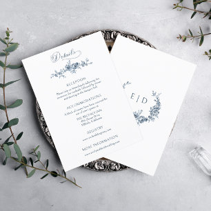 Elegant Engraved French Blue Floral Enclosure Card