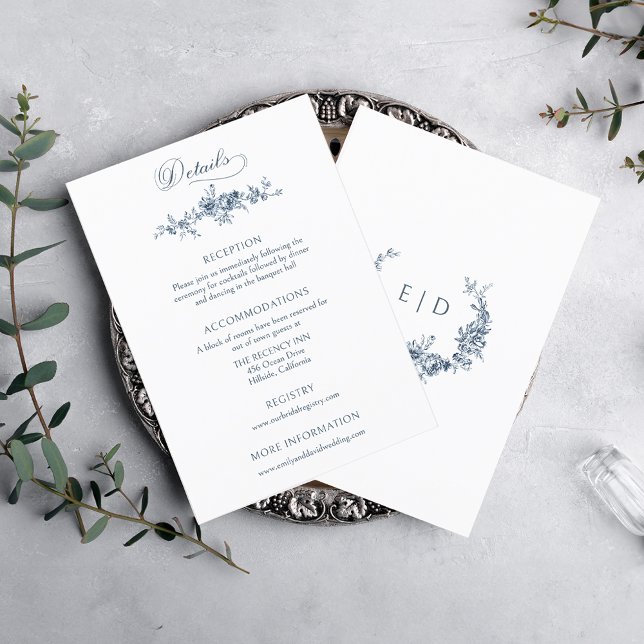 Elegant Engraved French Blue Floral Enclosure Card (Creator Uploaded)