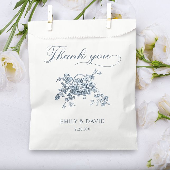 Elegant Engraved French Blue Floral Favour Bag (Creator Uploaded)