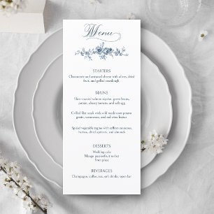 Elegant Engraved French Blue Floral Menu