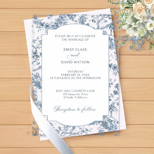 Elegant Engraved French Blue Floral Toile Acrylic Invitations