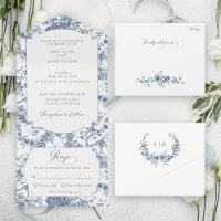 Elegant Engraved French Blue Floral Toile