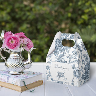 Elegant Engraved French Blue Floral Toile Favour Box