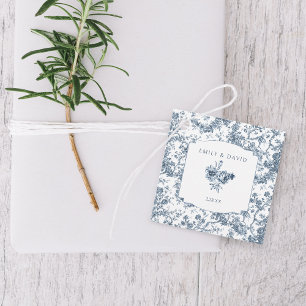 Elegant Engraved French Blue Floral Toile Favour Tags