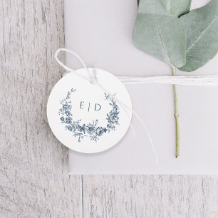 Elegant Engraved French Blue Floral Toile Favour Tags