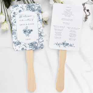 Elegant Engraved French Blue Floral Toile Hand Fan