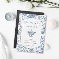 Elegant Engraved French Blue Floral Toile