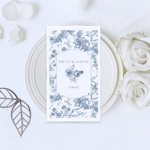 Elegant Engraved French Blue Floral Toile Napkin