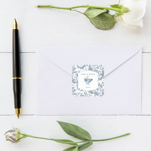 Elegant Engraved French Blue Floral Toile Square Sticker