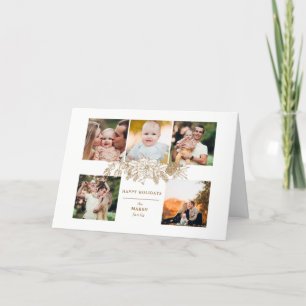 Elegant Engraved Gold Christmas Floral 5-Photo Holiday Card