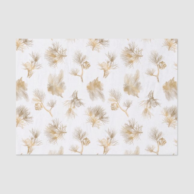 Elegant Engraved Gold Winter Pine Tissue Paper (Front)