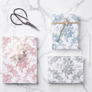 Elegant Engraved Pastel Floral Toile Wrapping Paper Sheet