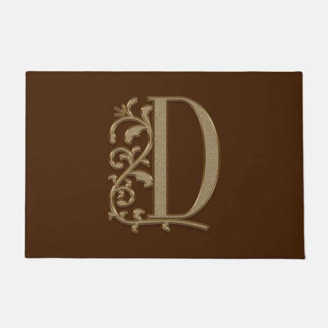 Elegant Entry Monogram D Initial on Brown Doormat (Front)