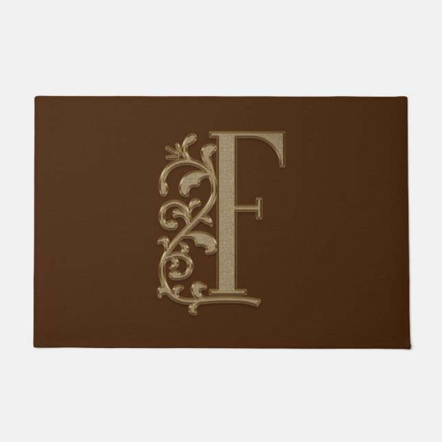 Elegant Entry Monogram F Initial on Brown Doormat (Front)