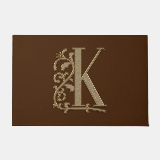 Elegant Entry Monogram K Initial on Brown Doormat (Front)