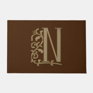 Elegant Entry Monogram N Initial on Brown Doormat