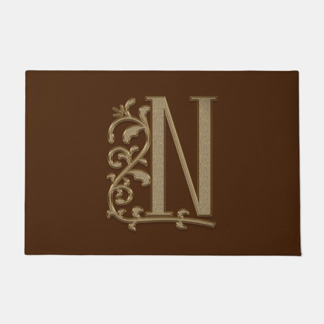 Elegant Entry Monogram N Initial on Brown Doormat (Front)