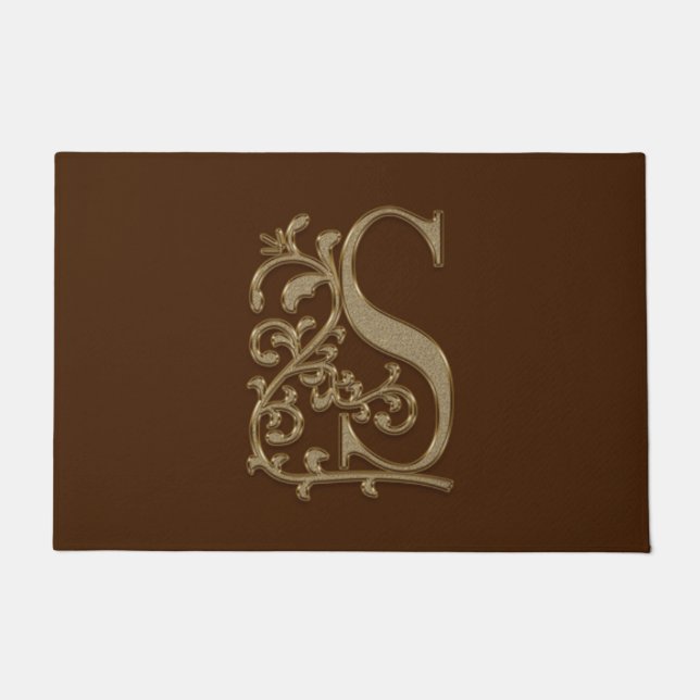 Elegant Entry Monogram S Initial on Brown Doormat (Front)