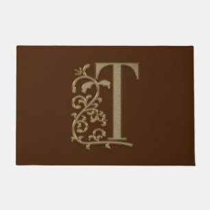 Elegant Entry Monogram T Initial on Brown Doormat