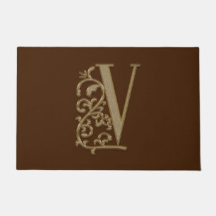 Elegant Entry Monogram V Initial on Brown Doormat