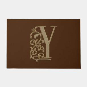Elegant Entry Monogram Y Initial on Brown Doormat