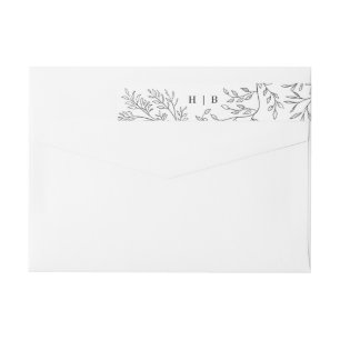 Elegant Envelope Floral Monogram Sketched Address Wrap Around Label