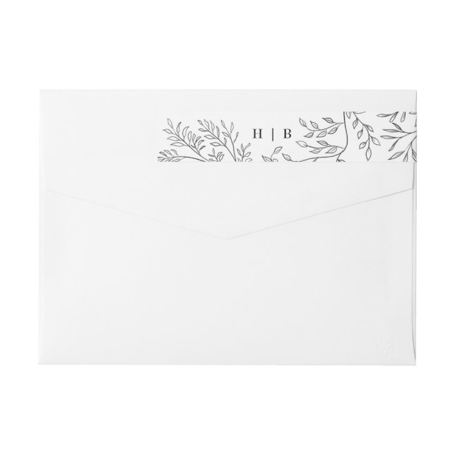 Elegant Envelope Floral Monogram Sketched Address Wrap Around Label (Back)