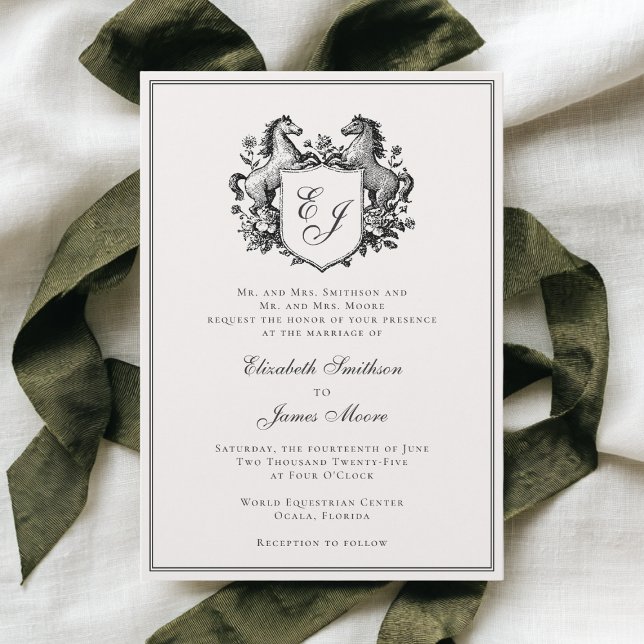 Elegant Equestrian Horse Monogram Crest Wedding Invitation (Creator Uploaded)