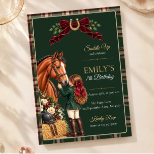Elegant Equestrian Plaid Horse Riding Birthday Invitation