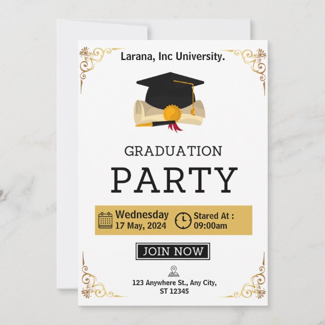 Elegant Escape: Beige & Gold Graduation Party  Invitation (Front)