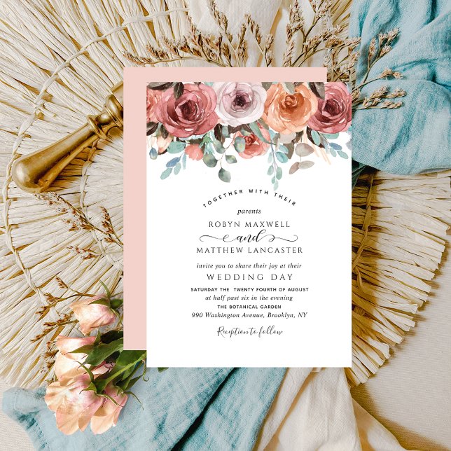 Elegant Ethereal Blush, Peach, Mint Floral Wedding Invitation (Creator Uploaded)