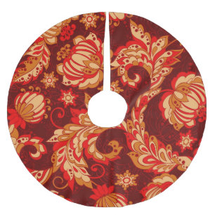 Elegant Ethnic Flowers Seamless Pattern Brushed Polyester Tree Skirt