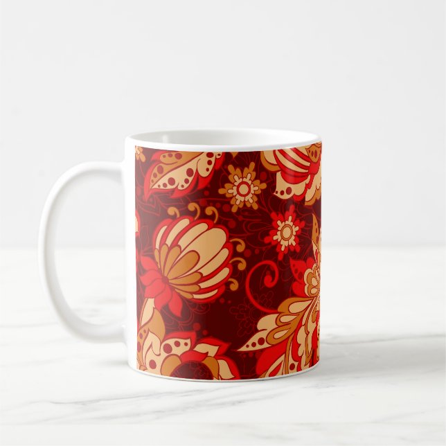 Elegant Ethnic Flowers Seamless Pattern Coffee Mug (Left)