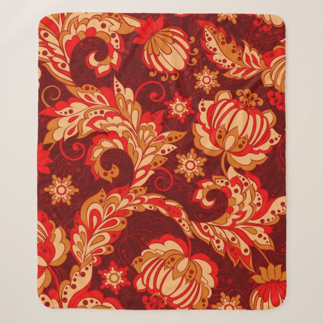 Elegant Ethnic Flowers Seamless Pattern Sherpa Blanket (Front)
