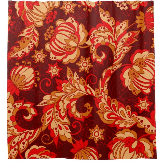 Elegant Ethnic Flowers Seamless Pattern Shower Curtain (Front)