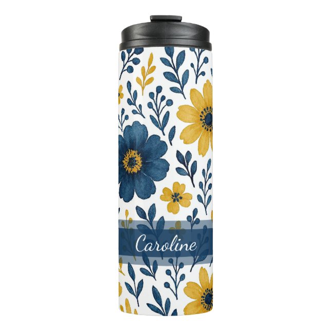 Elegant Ethnic Mediterranean Floral Art Pattern Thermal Tumbler (Front)