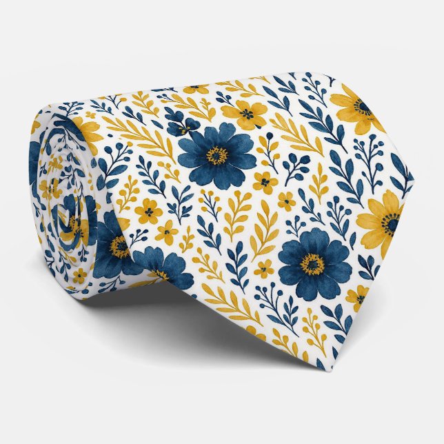 Elegant Ethnic Mediterranean Floral Art Pattern Tie (Rolled)