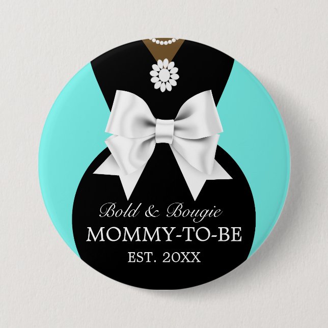 Elegant Ethnic Teal Baby & Co Tiffany Baby Shower 7.5 Cm Round Badge (Front)