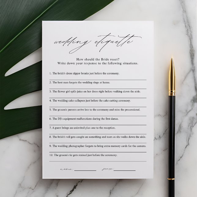 Elegant Etiquette 911 Bridal Shower Game Card (Creator Uploaded)