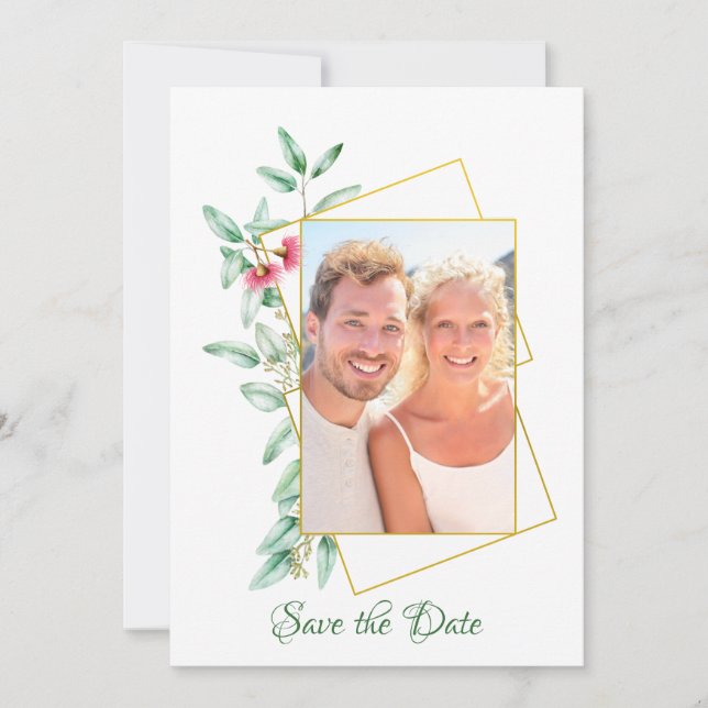 Elegant Eucalyotus Geometric Photo Save the Date Invitation (Front)