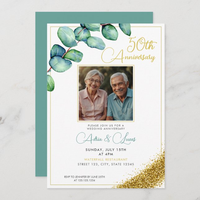 Elegant Eucalyptus 50th Wedding Anniversary Invitation (Front/Back)