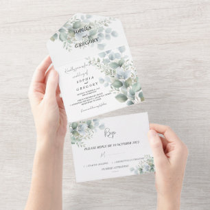 Elegant Eucalyptus All In One Wedding Invite Cards