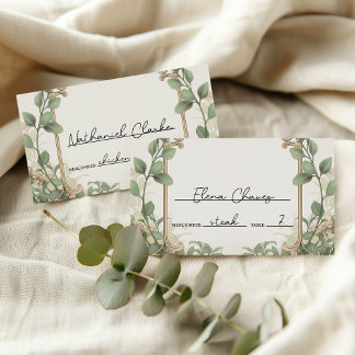 Elegant Eucalyptus and Gold Floral Wedding Place Card