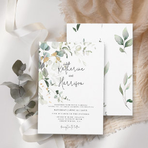 Elegant Eucalyptus and Gold Greenery Wedding Invitation