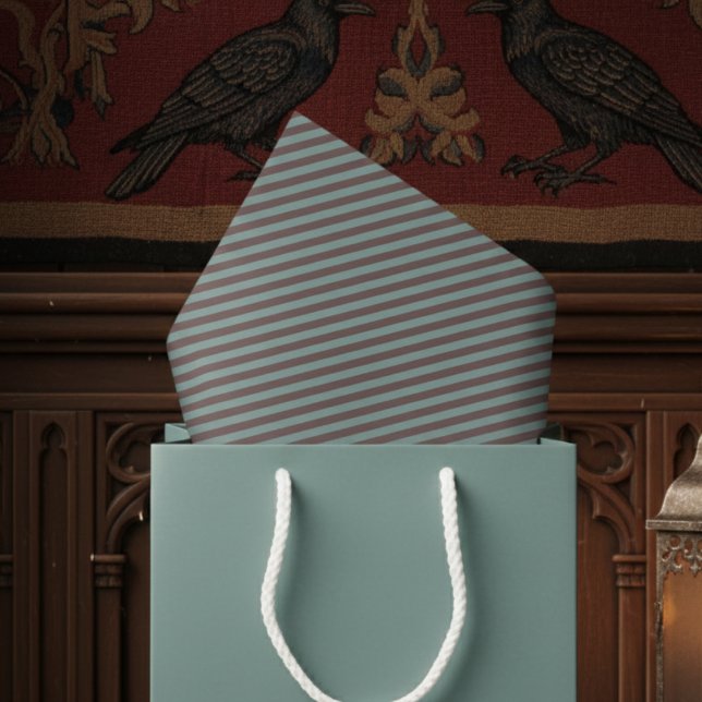 Elegant Eucalyptus and Plum Dark Halloween Striped Tissue Paper (Elegant Classic Dark Gothic Striped Tissue Paper. Elegant Retro Eucalyptus Green Plum Stripe Pattern)