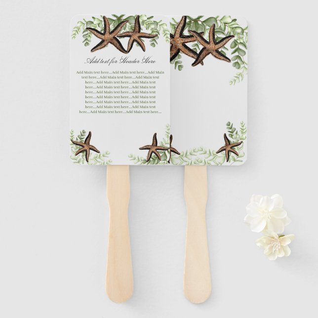 Elegant Eucalyptus and Starfish Wedding fan (Front and Back)