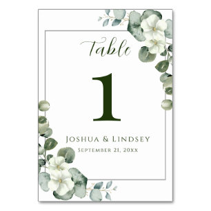 Elegant Eucalyptus and White Blossom Table Number