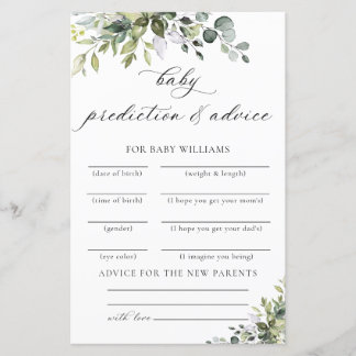 Elegant Eucalyptus Baby Shower Predictions Card