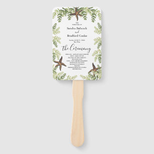 Elegant Eucalyptus Beach Starfish Wedding Program Hand Fan
