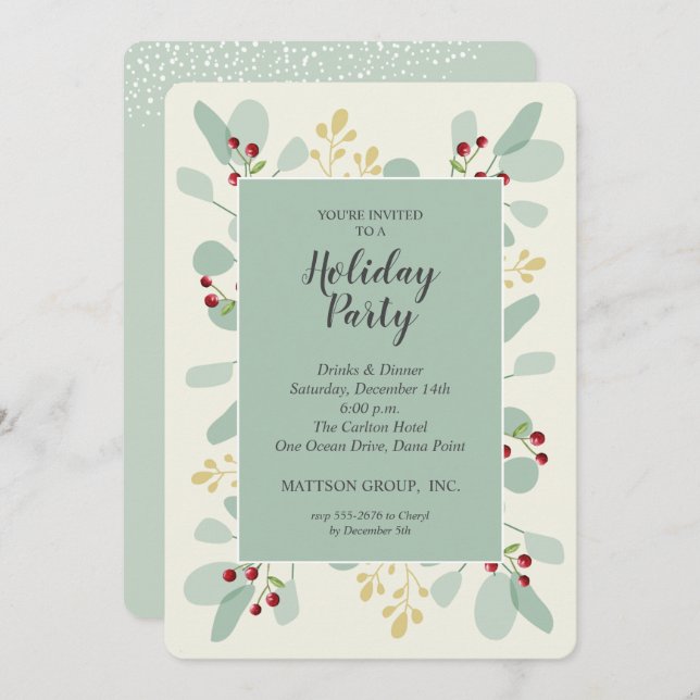 Elegant Eucalyptus Berries Christmas Invitations (Front/Back)